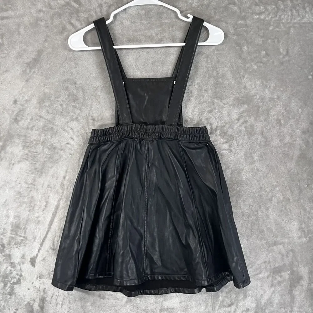 Wonder Nation Girls Black Faux Leather Overall Jumper Dress Size M 7-8